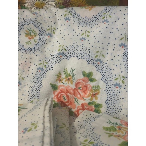 Vintage Lady Pepperell Full Sheet Cotton Polyester Floral Roses Blue Dot - Picture 3 of 7